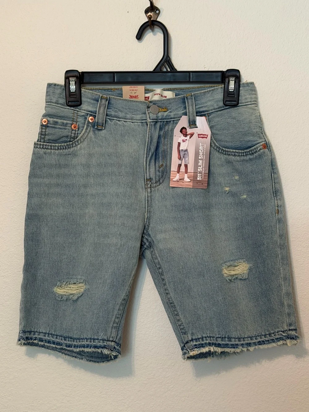 Levi's Boy's 511 Slim Distressed Denim Shorts 14REG